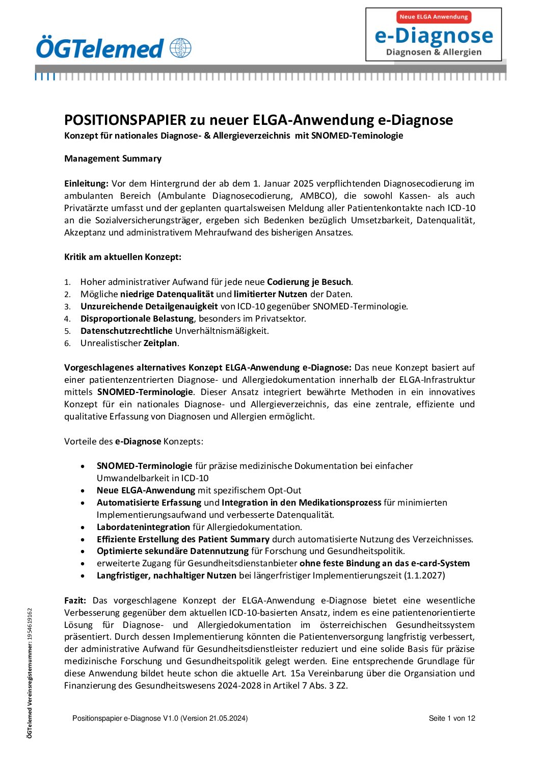 Positionspapier e-Diagnose 21.05.2024