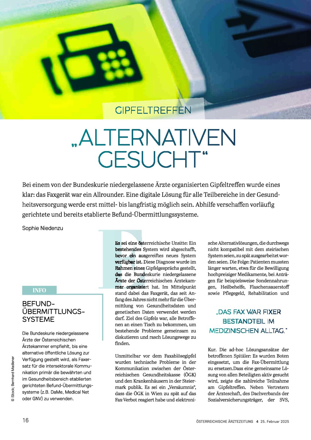 Gipfeltreffen: Alternativen zum Faxgerät gesucht – Österreichische Ärztezeitung (ÖÄZ) – 25. Februar 2025