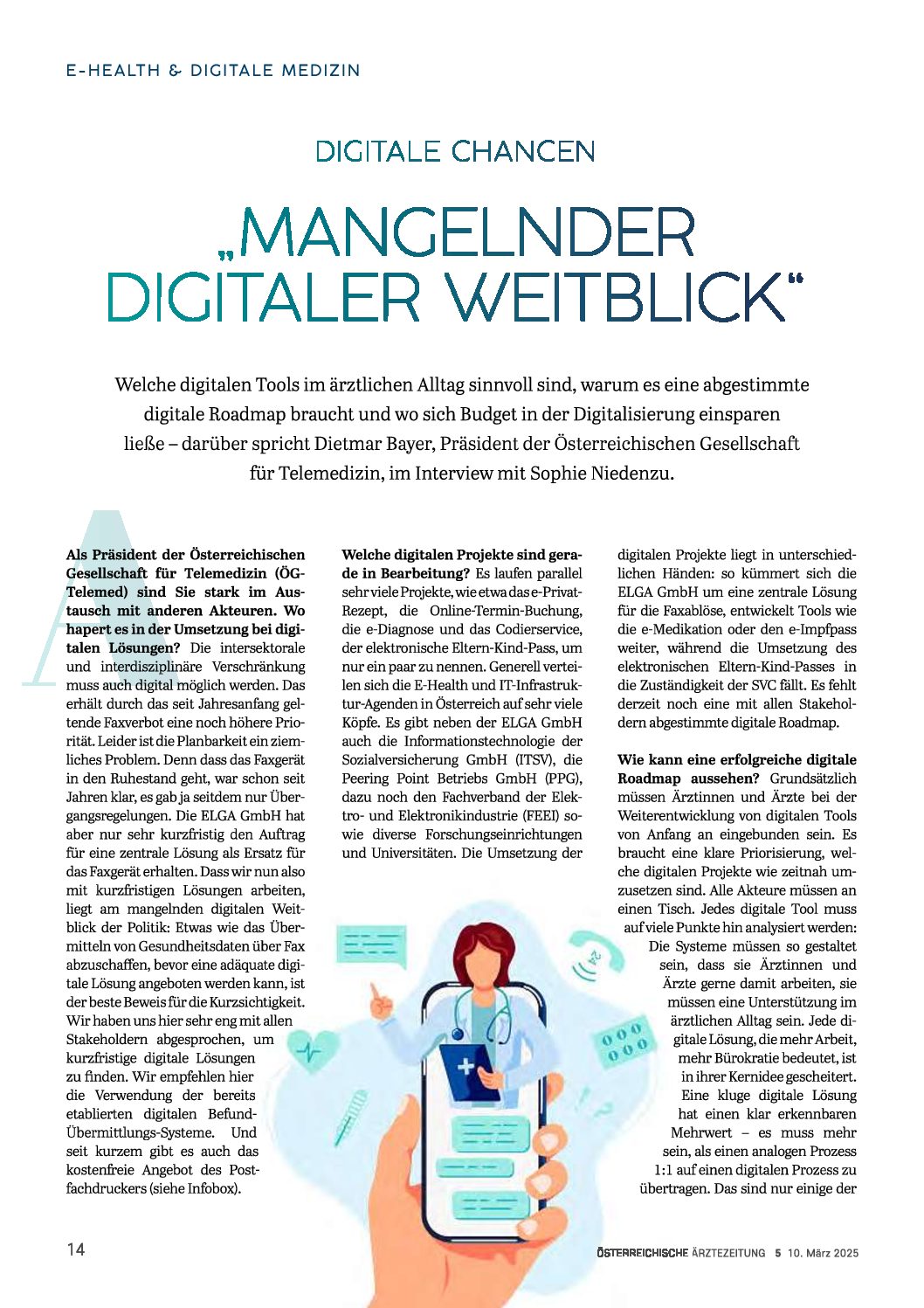 „Mangelnder digitaler Weitblick“: Interview mit Dietmar Bayer, Präsident der ÖGTelemed – Österreichische Ärztezeitung (ÖÄZ) – 10. März 2025