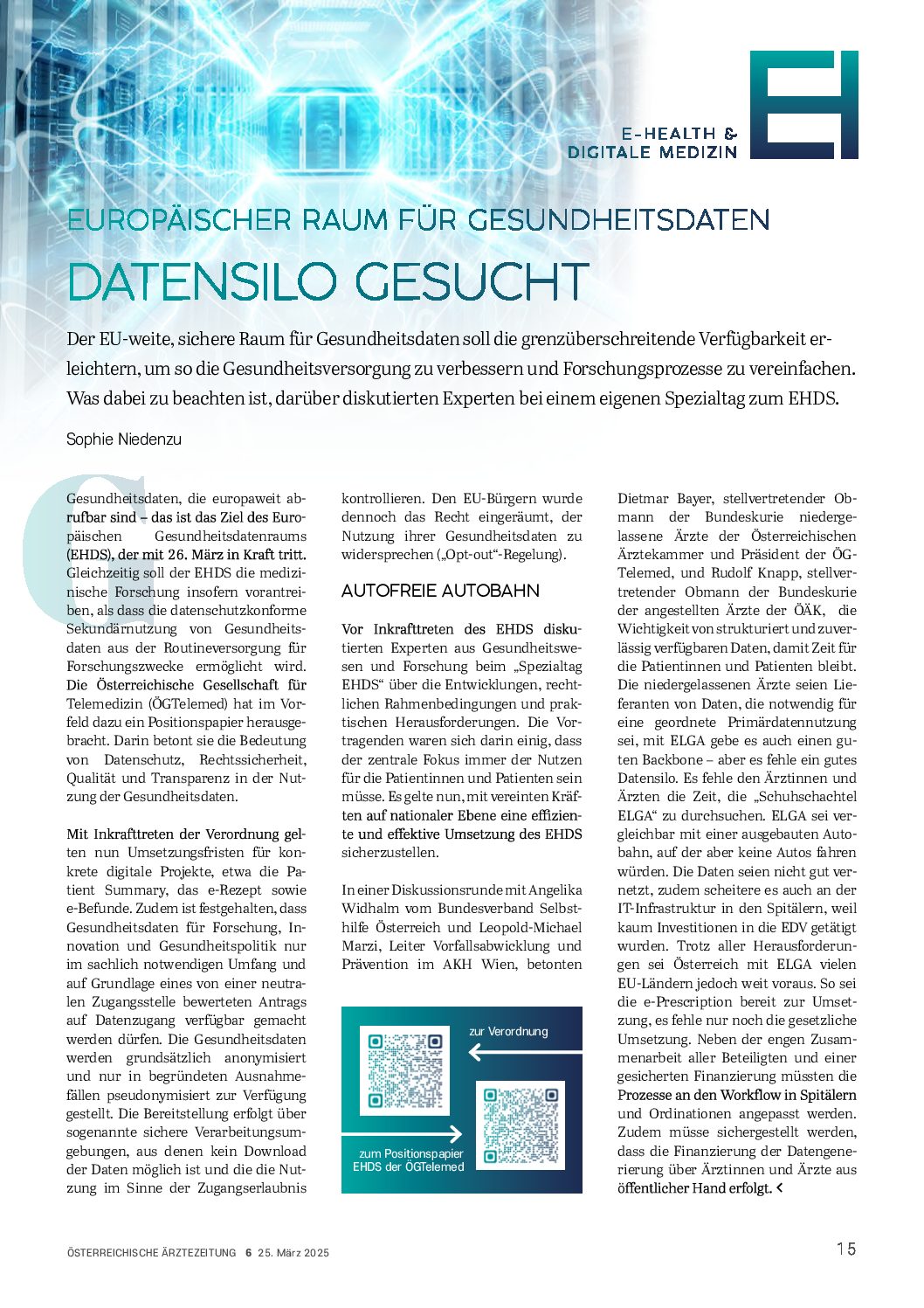 EHDS: Datensilo gesucht – Österreichische Ärztezeitung (ÖÄZ) – 25. März 2025