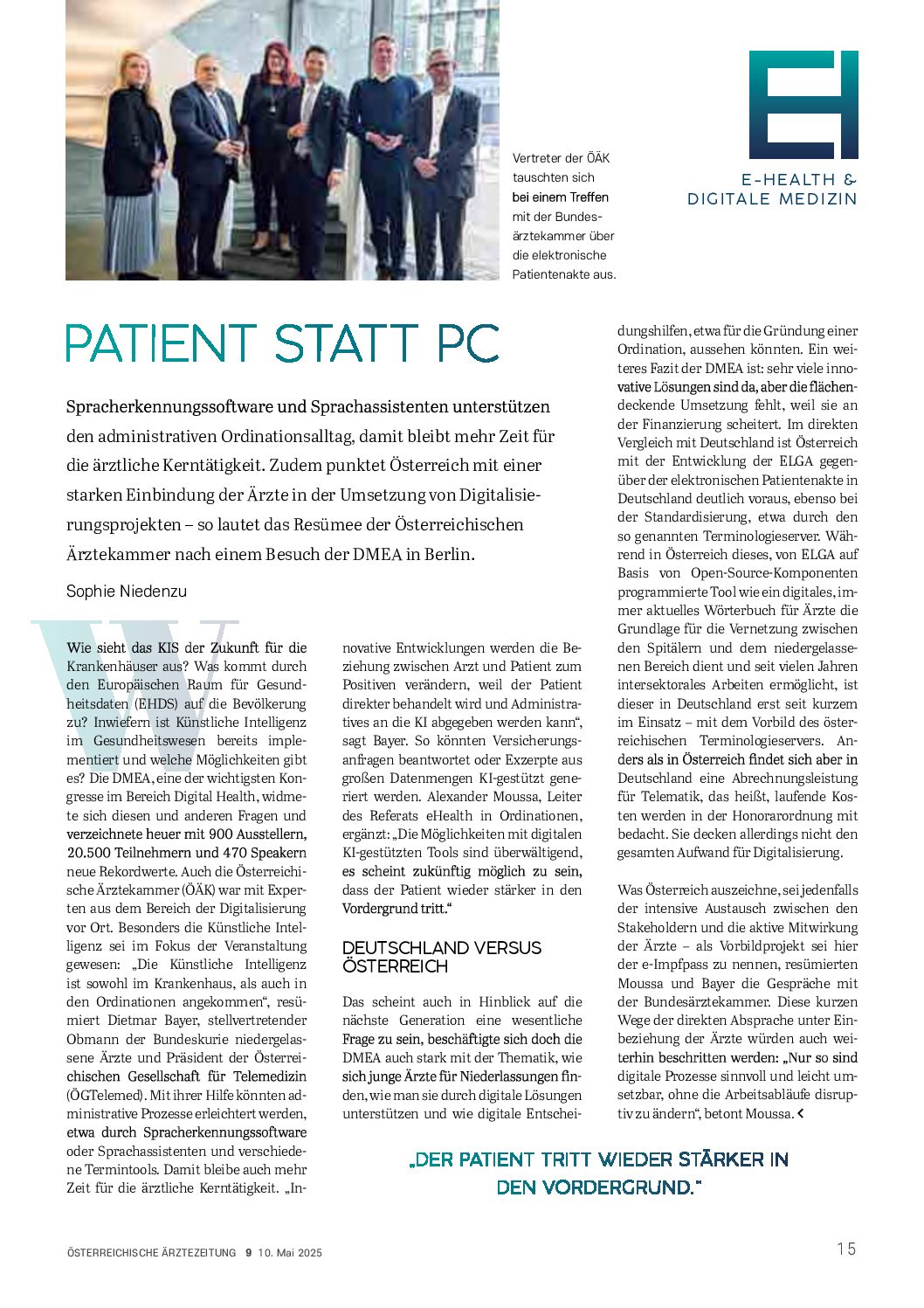 Patient statt PC: Bericht von der DMEA – Österreichische Ärztezeitung (ÖÄZ), 10.5.2025
