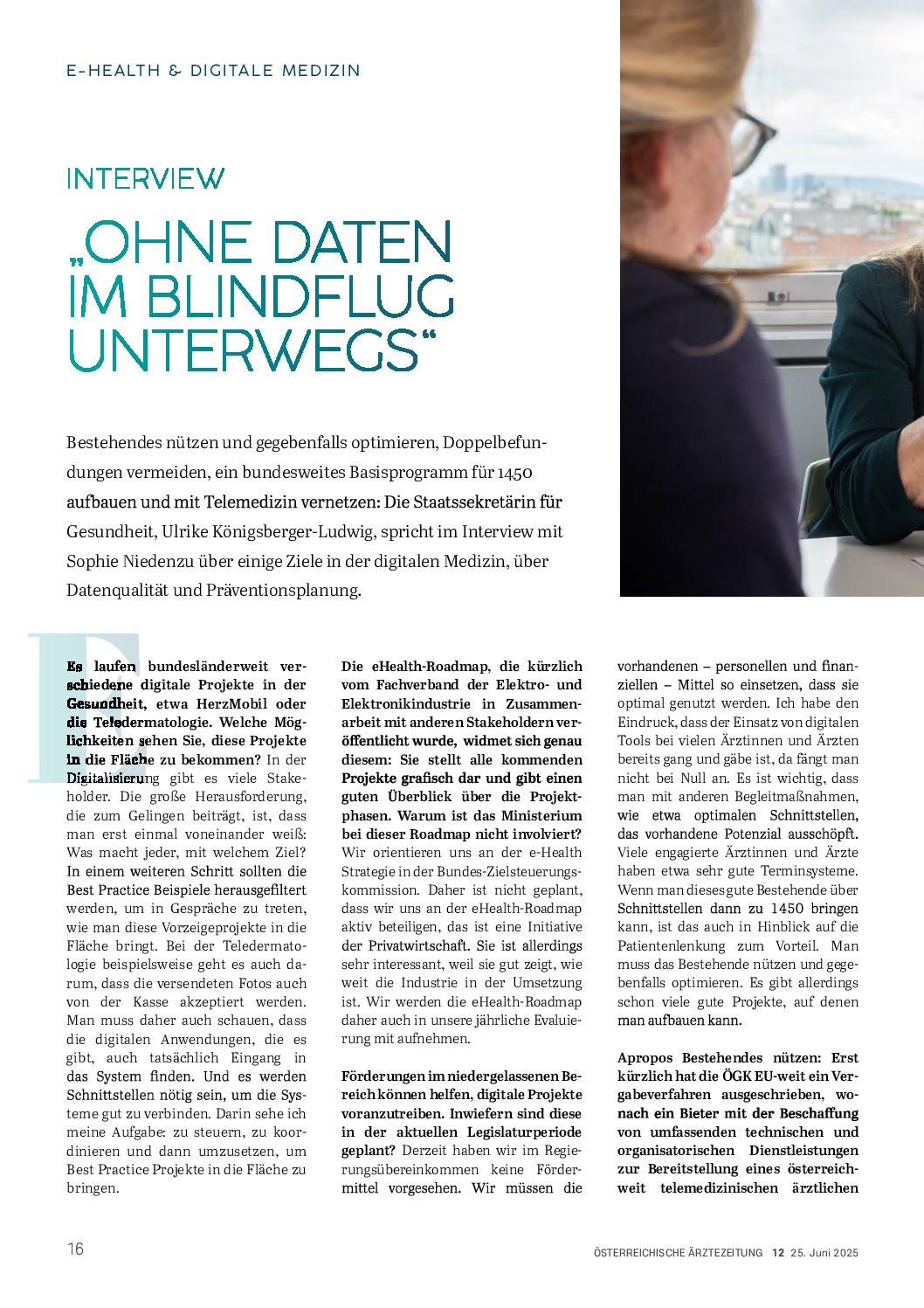 Ulrike Königsberger-Ludwig: „Ohne Daten im Blindflug unterwegs“ – Österreichische Ärztezeitung (ÖÄZ), 25.6.2025