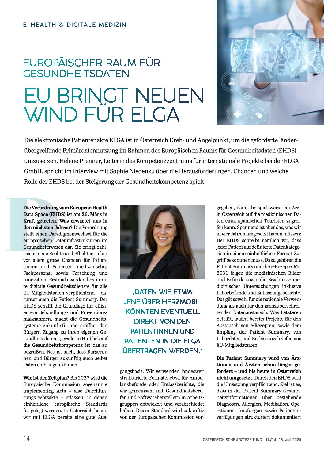 EU bringt neuen Wind für ELGA – Österreichische Ärztezeitung (ÖÄZ), 15.7.2025