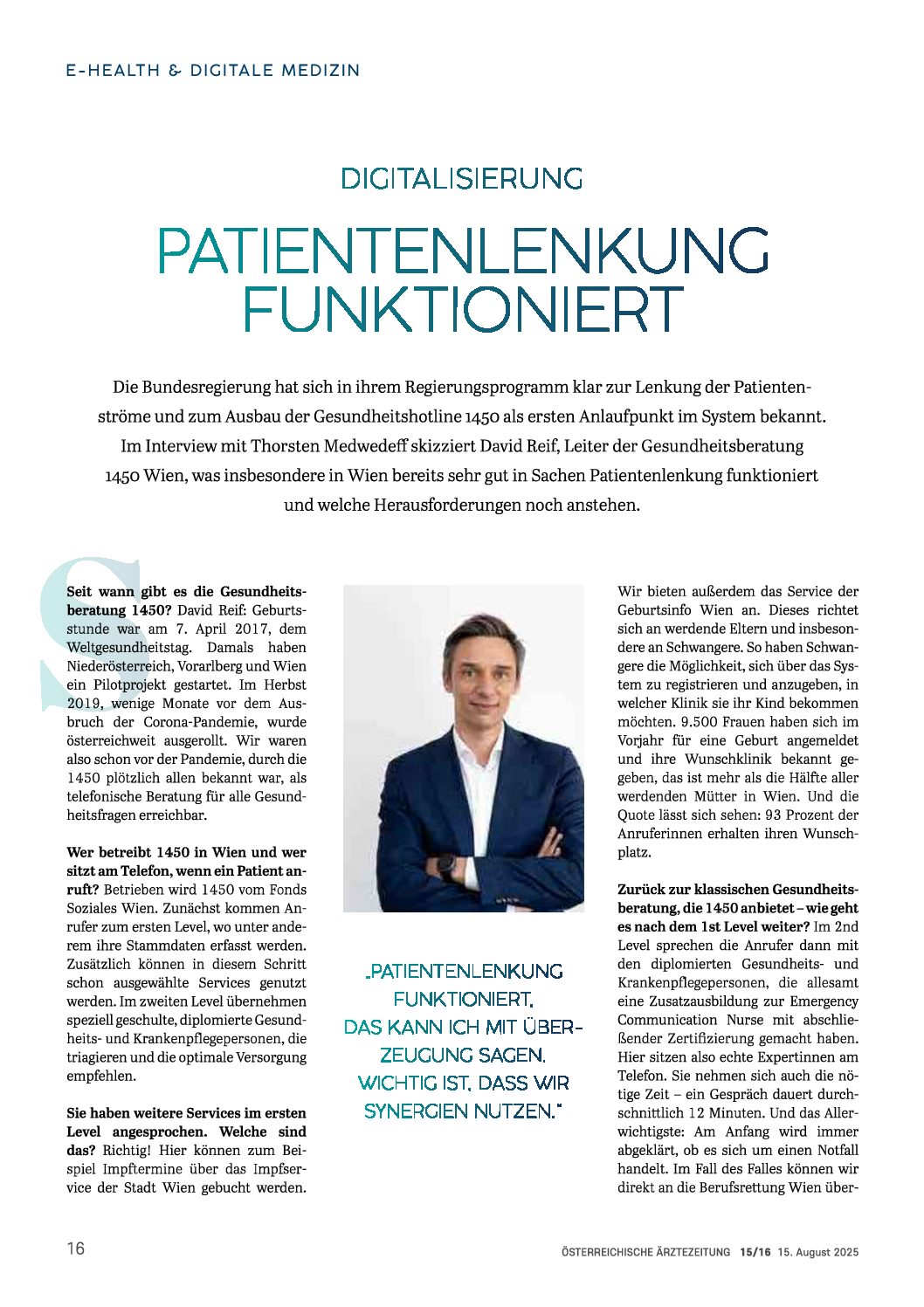 Patientenlenkung funktioniert – Österreichische Ärztezeitung (ÖÄZ), 15.8.2025