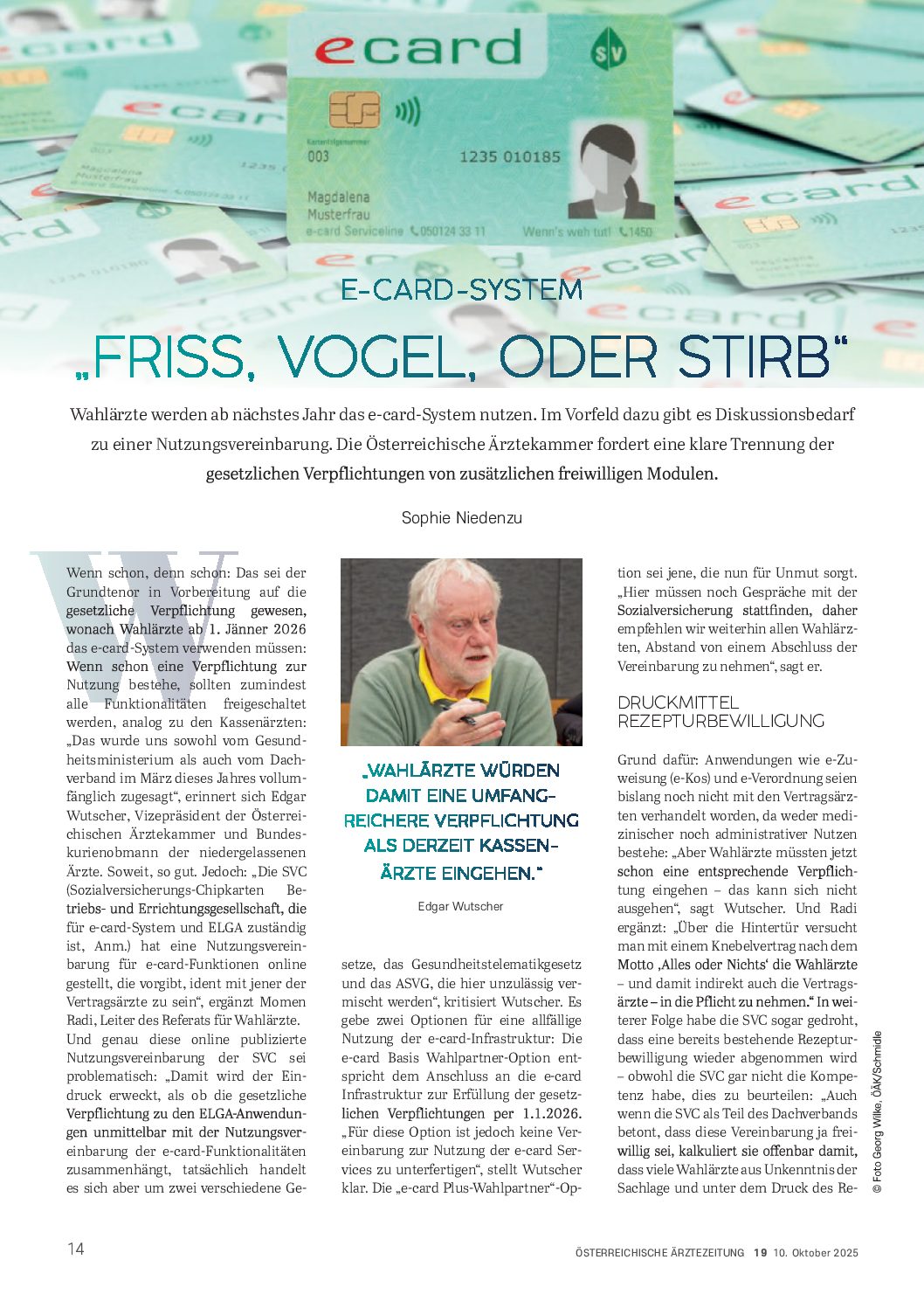 e-Card System – Friss, Vogel oder Stirb – Österreichische Ärztezeitung (ÖÄZ), 10.10.2025