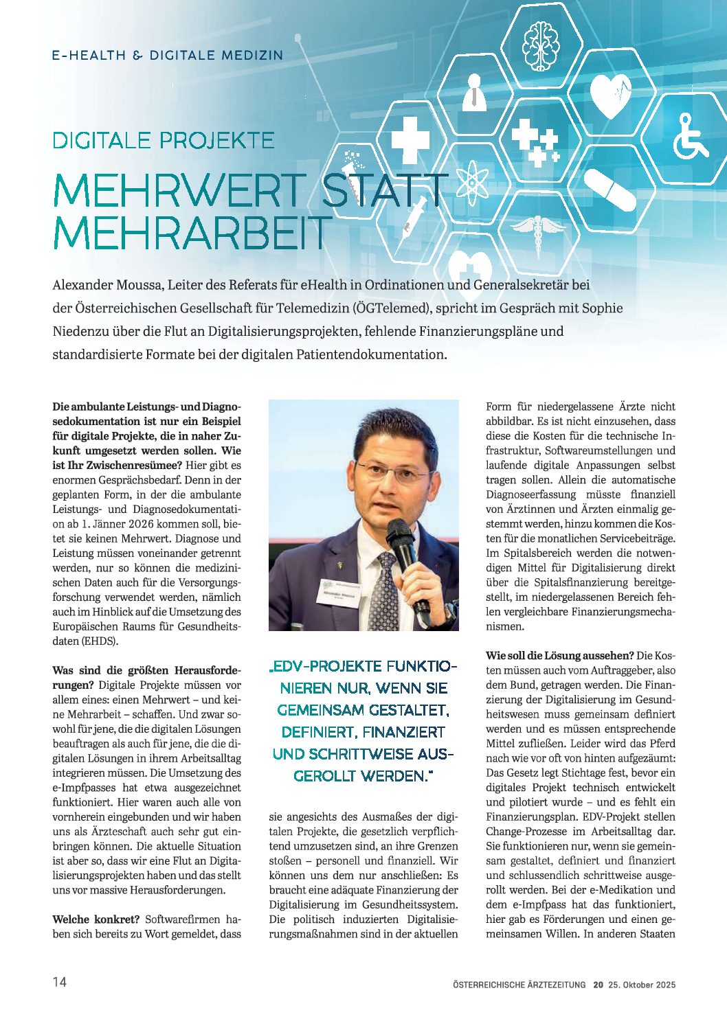 Digitale Projekte: Mehrwert statt Mehrarbeit – Österreichische Ärztezeitung (ÖÄZ), 25.10.2025