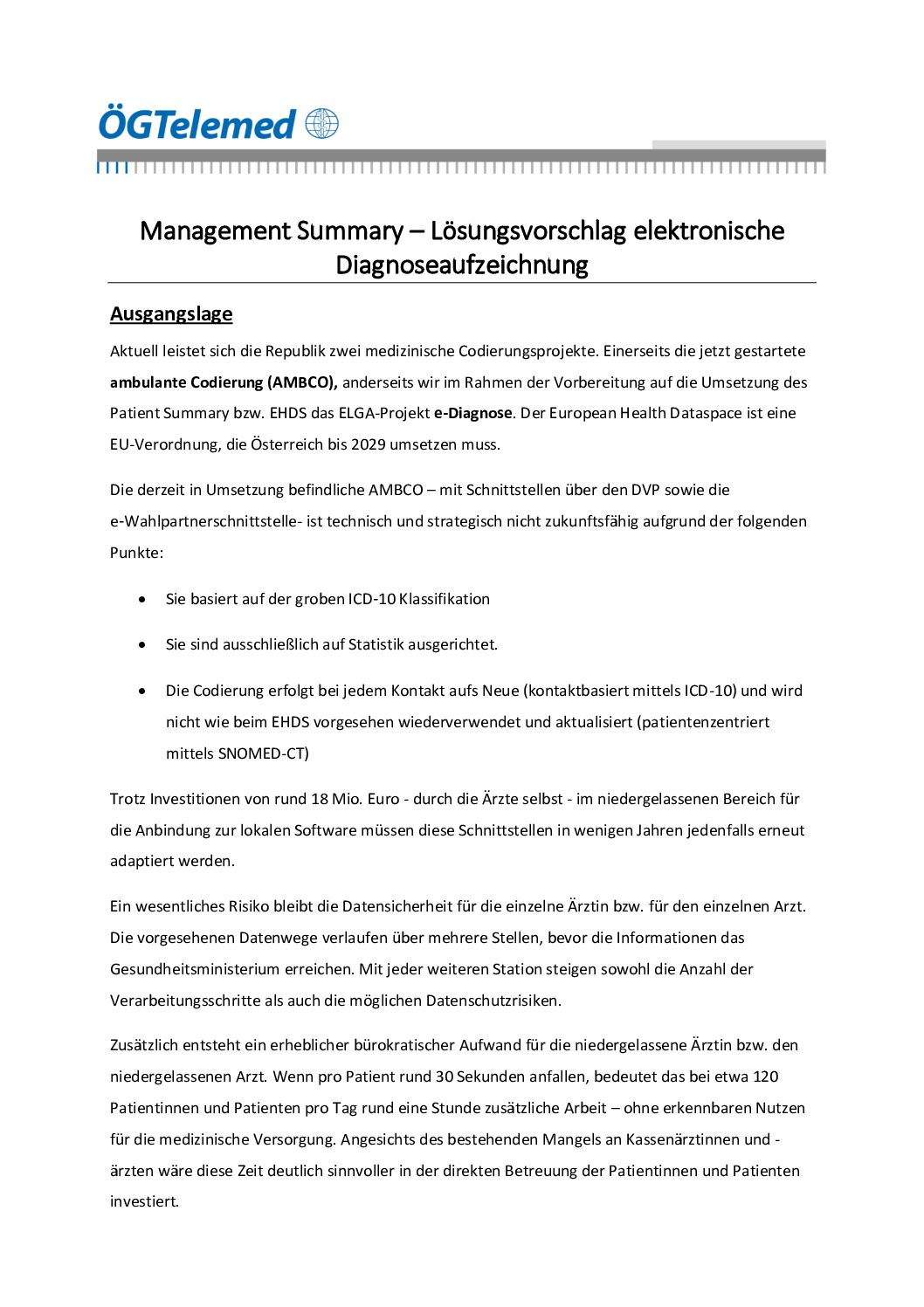 Management Summary – Lösungsvorschlag elektronische Diagnoseaufzeichnung (21.1.2026)