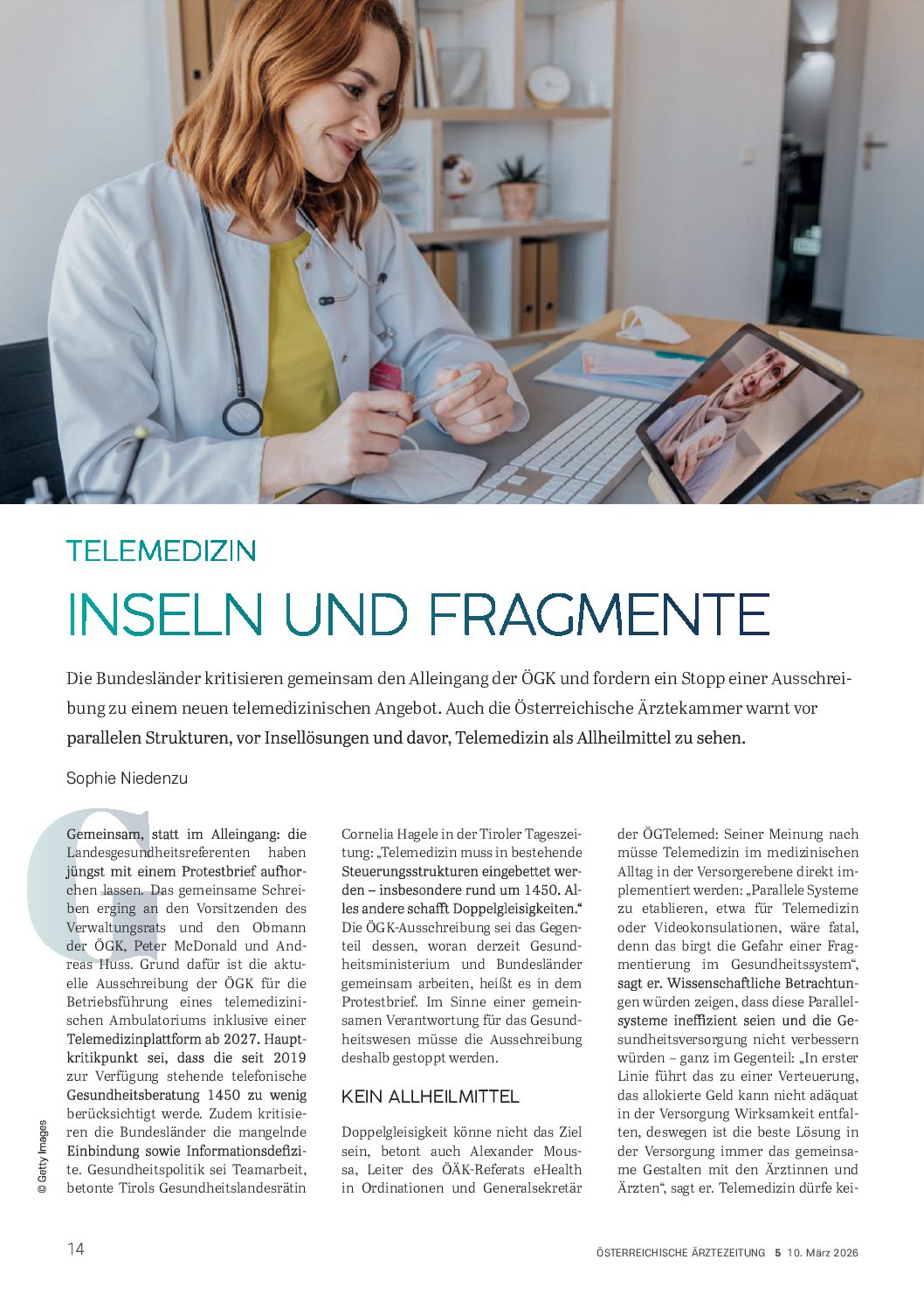 Telemedizin: Inseln und Fragmente – Österreichische Ärztezeitung (ÖÄZ) – 10.3.2026