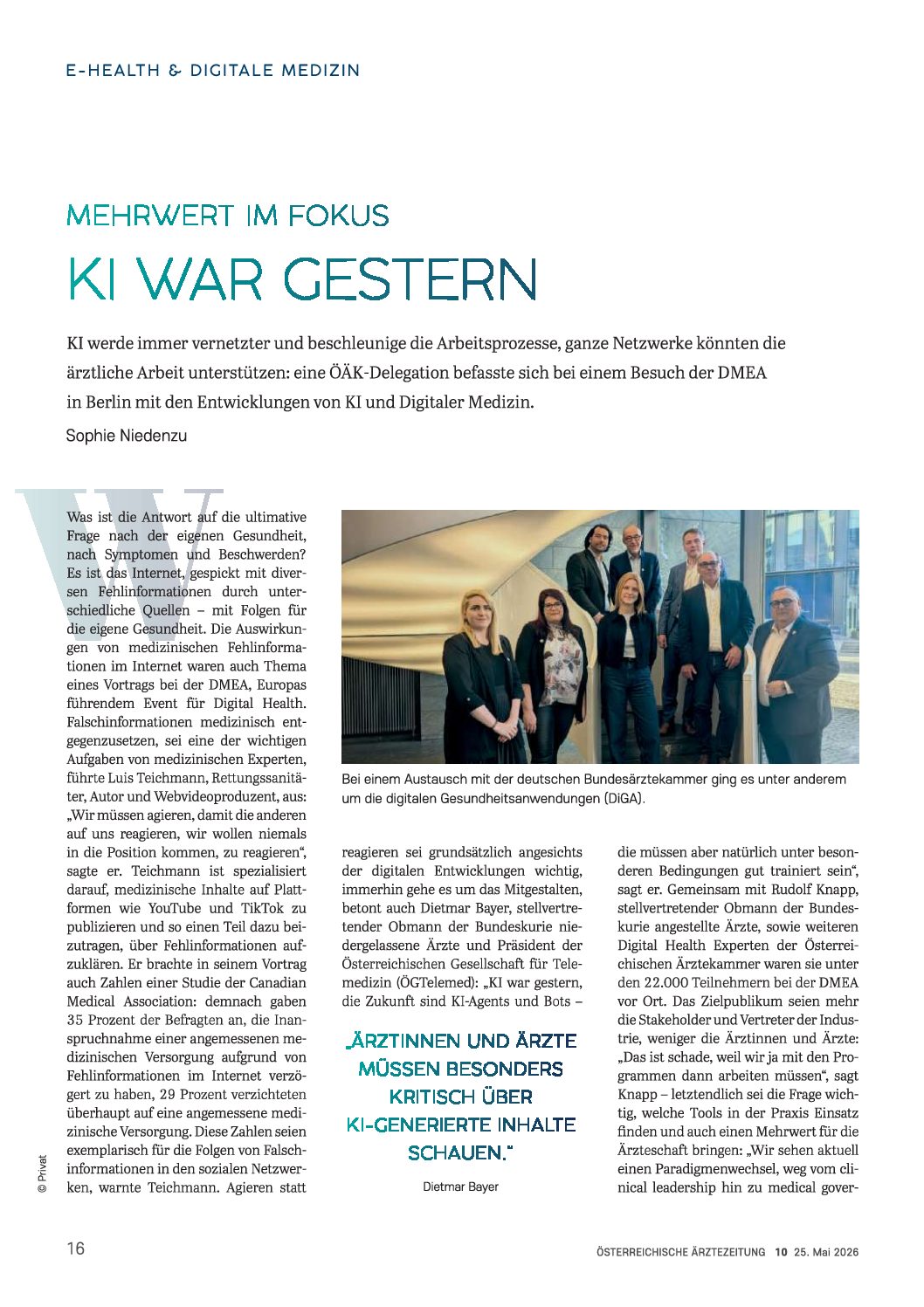 Mehrwert im Fokus: KI war gestern – Österreichische Ärztezeitung (ÖÄZ), 25.5.2026