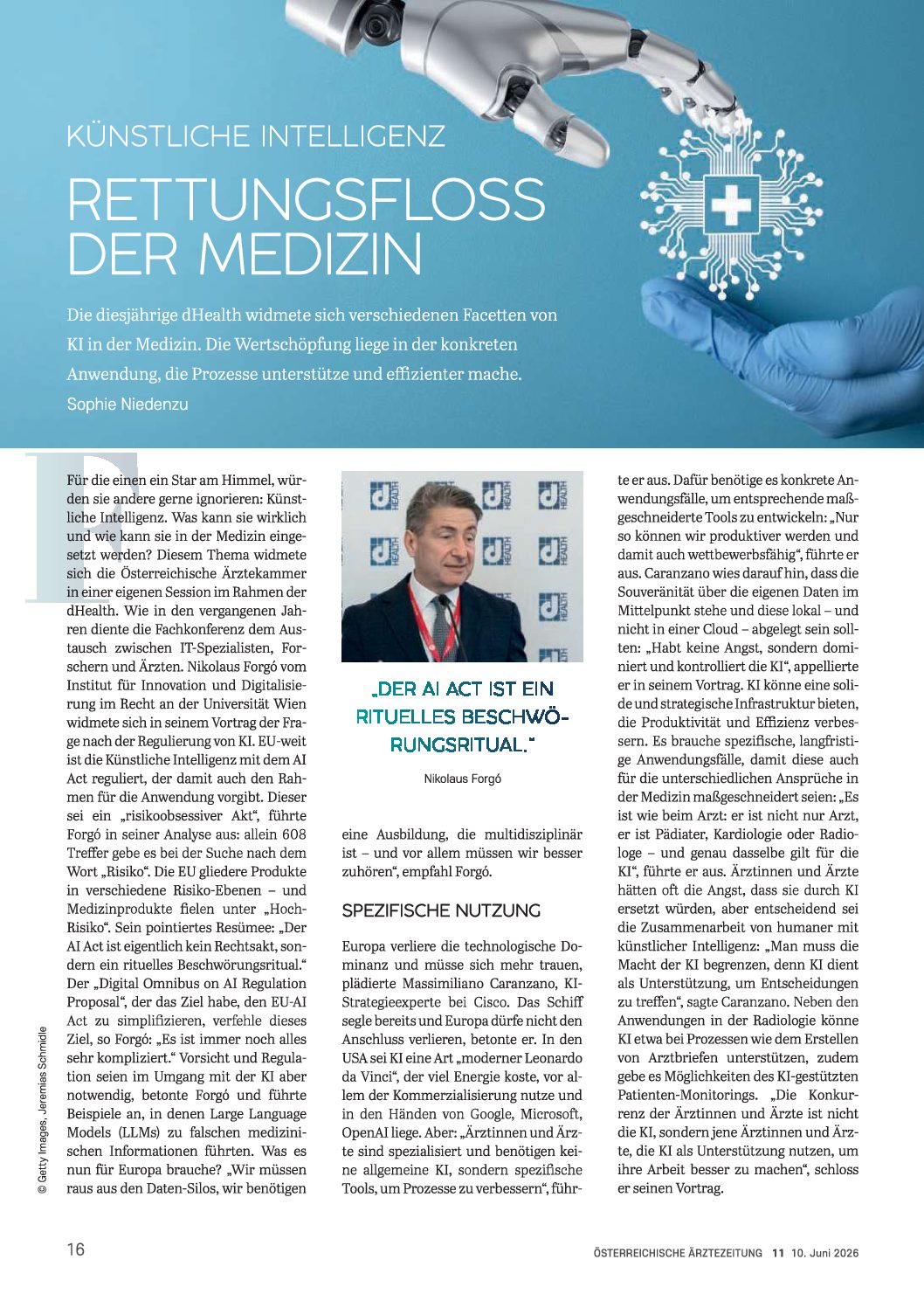 Künstliche Intelligenz: Rettungsfloß der Medizin – Österreichische Ärztezeitung (ÖÄZ), 10.6.2026