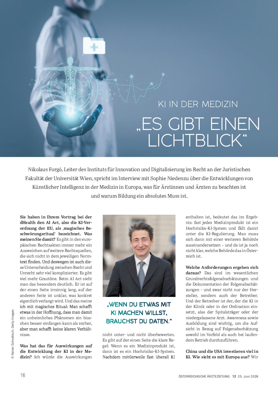 KI in der Medizin: „Es gibt einen Lichtblick“ – Österreichische Ärztezeitung (ÖÄZ), 25.6.2026