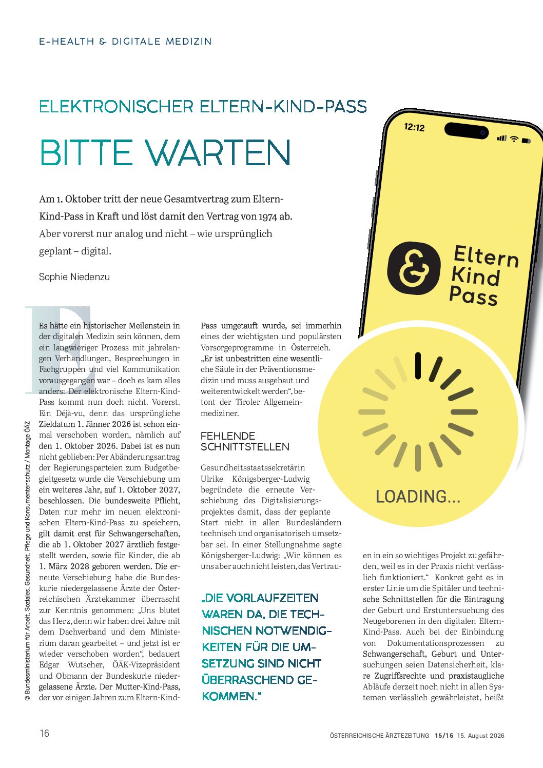 Elektronischer Eltern-Kind-Pass: Bitte warten – Österreichische Ärztezeitung (ÖÄZ), 15.8.2026