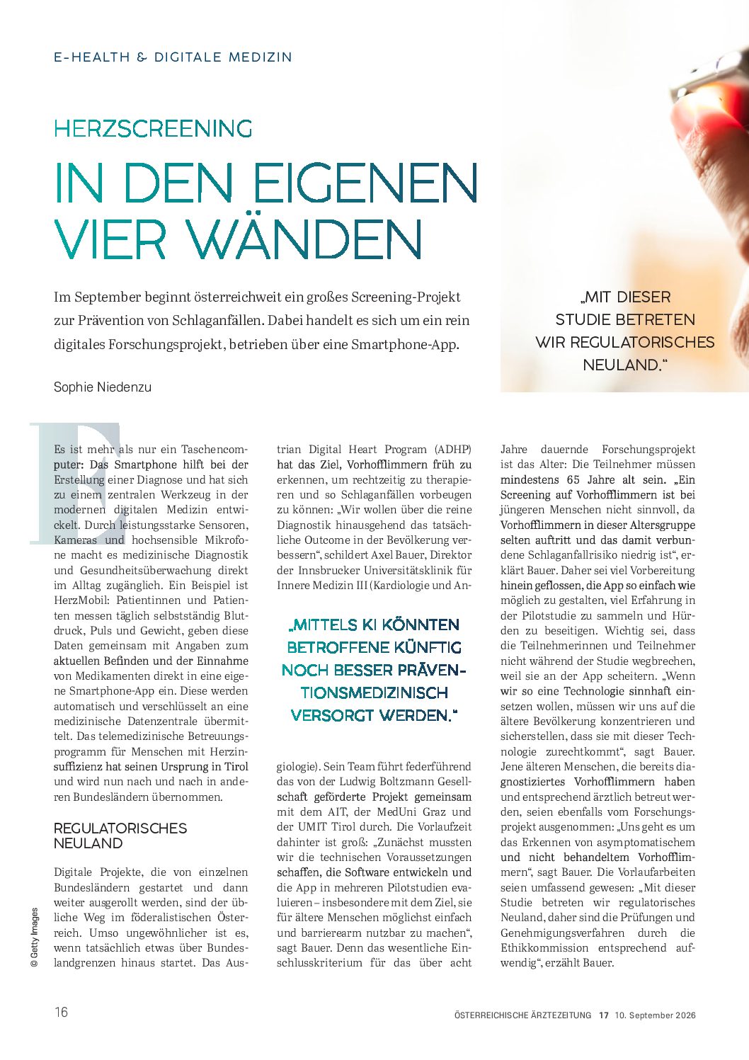 Herzscreening: In den eigenen vier Wänden – Österreichische Ärztezeitung (ÖÄZ), 10.9.2026